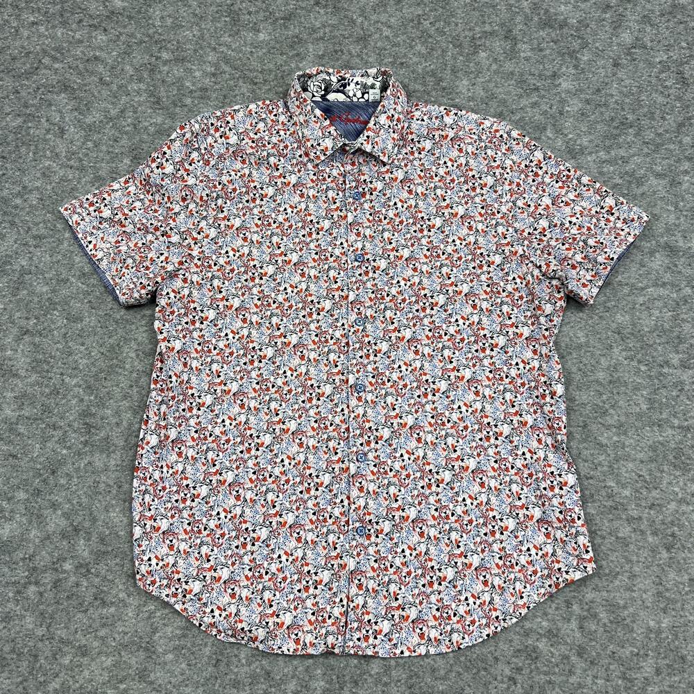 Robert Graham Shirt Mens L Kiss of Death Snow Tiger Short Sleeve Button Casual